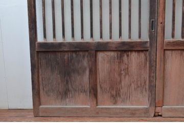アンティーク建具　懐かしさ漂うガラス入り玄関戸2枚セット(ガラス戸、引き戸、格子戸)(R-080475)
