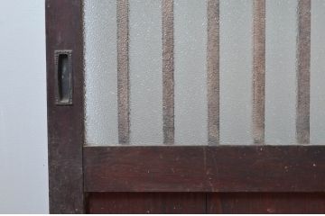 アンティーク建具　懐かしさ漂うガラス入り玄関戸2枚セット(ガラス戸、引き戸、格子戸)(R-080475)