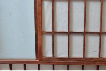 アンティーク建具　情緒あふれる和の空間づくりにおすすめの雪見障子戸4枚セット(猫間障子戸、引き戸)(R-080477)