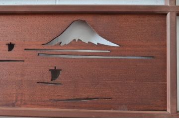 アンティーク建具　富士山・水鳥図　涼しげな和の風情を感じる幅狭夏戸4枚セット(引き戸、簾戸、簀戸、葭戸、すど、夏障子)(R-080478)