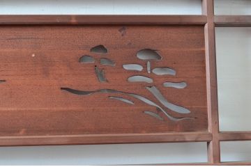アンティーク建具　富士山・松・波千鳥図　涼しげな和の風情を感じる夏戸2枚セット(引き戸、簾戸、簀戸、葭戸、すど、夏障子)(R-080479)