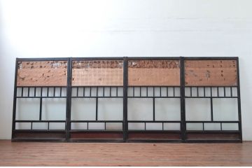 アンティーク建具　凛とした和空間を演出する引き戸4枚セット(窓、格子戸、障子戸、ガラス戸)(R-080480)