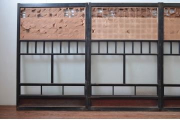 アンティーク建具　凛とした和空間を演出する引き戸4枚セット(窓、格子戸、障子戸、ガラス戸)(R-080480)