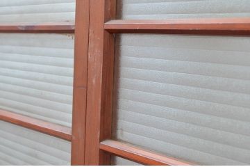 アンティーク建具　銀モールガラス入り　レトロな雰囲気が魅力の引き戸2枚セット(ガラス戸)(R-080482)