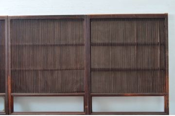 アンティーク建具　風情のある佇まいが魅力的な裏障子付き格子戸4枚セット(引き戸、障子戸、ガラス帯戸)(R-080483)