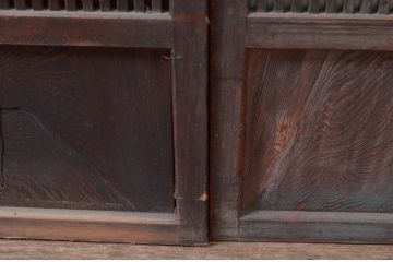 アンティーク建具　風情のある佇まいが魅力的な裏障子付き格子戸4枚セット(引き戸、障子戸、ガラス帯戸)(R-080483)