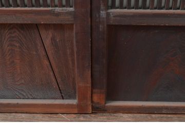 アンティーク建具　風情のある佇まいが魅力的な裏障子付き格子戸4枚セット(引き戸、障子戸、ガラス帯戸)(R-080483)