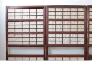 アンティーク建具　風情のある佇まいが魅力的な裏障子付き格子戸4枚セット(引き戸、障子戸、ガラス帯戸)(R-080483)