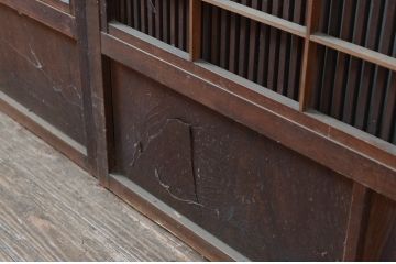 アンティーク建具　風情のある佇まいが魅力的な裏障子付き格子戸4枚セット(引き戸、障子戸、ガラス帯戸)(R-080483)