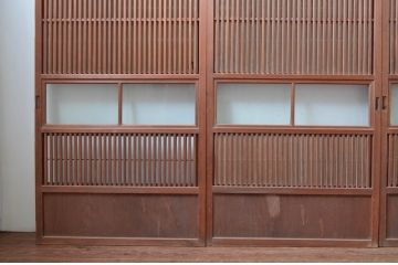 アンティーク建具　上手物!!　縦桟が太くて立派な裏障子付き格子戸4枚セット(引き戸、障子戸、ガラス帯戸)(R-080484)