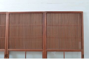 アンティーク建具　上手物!!　縦桟が太くて立派な裏障子付き格子戸4枚セット(引き戸、障子戸、ガラス帯戸)(R-080484)