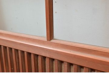 アンティーク建具　上手物!!　縦桟が太くて立派な裏障子付き格子戸4枚セット(引き戸、障子戸、ガラス帯戸)(R-080484)