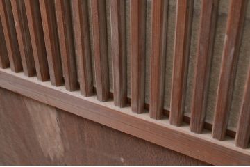 アンティーク建具　上手物!!　縦桟が太くて立派な裏障子付き格子戸4枚セット(引き戸、障子戸、ガラス帯戸)(R-080484)
