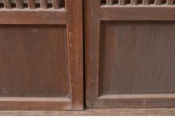 アンティーク建具　上手物!!　縦桟が太くて立派な裏障子付き格子戸4枚セット(引き戸、障子戸、ガラス帯戸)(R-080484)