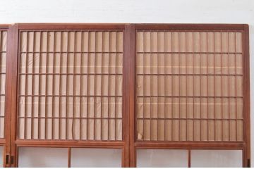 アンティーク建具　上手物!!　縦桟が太くて立派な裏障子付き格子戸4枚セット(引き戸、障子戸、ガラス帯戸)(R-080484)