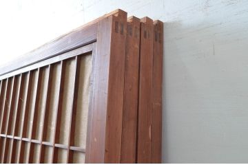 アンティーク建具　上手物!!　縦桟が太くて立派な裏障子付き格子戸4枚セット(引き戸、障子戸、ガラス帯戸)(R-080484)