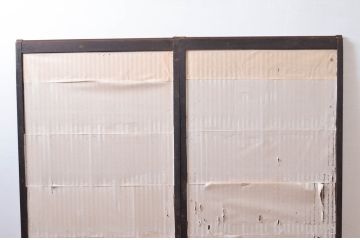 アンティーク建具　上手物!!　欅(ケヤキ)材と檜(ヒノキ)材　上品な和の雰囲気漂う格子戸2枚セット(引き戸、窓)(R-080488)