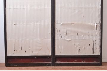 アンティーク建具　上手物!!　欅(ケヤキ)材と檜(ヒノキ)材　上品な和の雰囲気漂う格子戸2枚セット(引き戸、窓)(R-080488)
