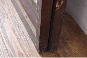 アンティーク建具　上手物!!　欅(ケヤキ)材と檜(ヒノキ)材　上品な和の雰囲気漂う格子戸2枚セット(引き戸、窓)(R-080488)