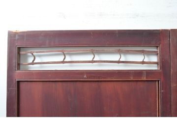 アンティーク建具　杉材一枚板　個性が光る凝ったデザインの板戸2枚セット(窓、引き戸)(R-080490)