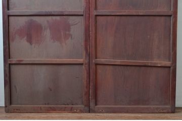 アンティーク建具　杉材一枚板　個性が光る凝ったデザインの板戸2枚セット(窓、引き戸)(R-080490)