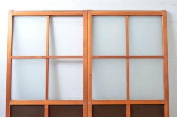 アンティーク建具　ノスタルジックな雰囲気漂うガラス戸2枚セット(引き戸)(R-080491)