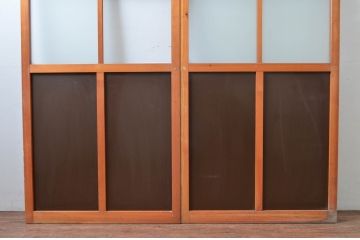 アンティーク建具　ノスタルジックな雰囲気漂うガラス戸2枚セット(引き戸)(R-080491)
