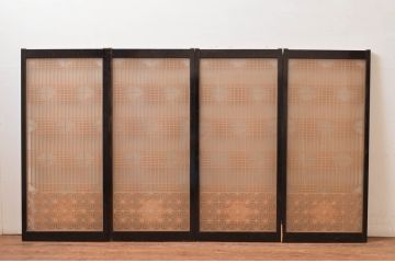 ビンテージ建具　両面ガラス　繊細で優雅な組子が美しい書院戸4枚セット(ガラス戸、引き戸、窓、ヴィンテージ)(R-080492)