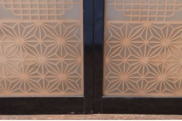 ビンテージ建具　両面ガラス　繊細で優雅な組子が美しい書院戸4枚セット(ガラス戸、引き戸、窓、ヴィンテージ)(R-080492)