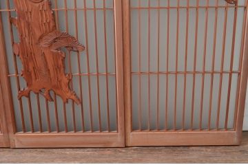 ビンテージ建具　片面ガラス　鶴と松の彫刻が立派で雅やかな書院戸4枚セット(ガラス戸、引き戸、窓、ヴィンテージ)(R-080493)