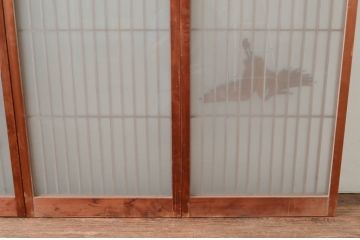 ビンテージ建具　片面ガラス　鶴と松の彫刻が立派で雅やかな書院戸4枚セット(ガラス戸、引き戸、窓、ヴィンテージ)(R-080493)