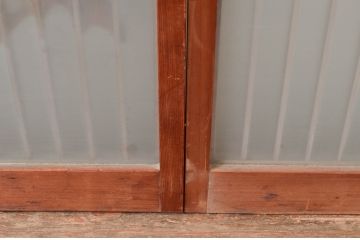 ビンテージ建具　片面ガラス　鶴と松の彫刻が立派で雅やかな書院戸4枚セット(ガラス戸、引き戸、窓、ヴィンテージ)(R-080493)