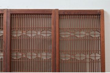 アンティーク建具　特注品!!　片面ガラス　枠欅(ケヤキ)材・腰板黒柿材　上質な和空間を演出してくれる書院戸4枚セット(ガラス戸、引き戸、窓、組子)(R-080494)
