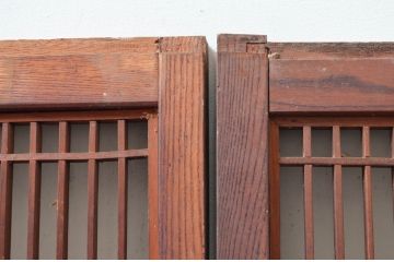 アンティーク建具　特注品!!　片面ガラス　枠欅(ケヤキ)材・腰板黒柿材　上質な和空間を演出してくれる書院戸4枚セット(ガラス戸、引き戸、窓、組子)(R-080494)
