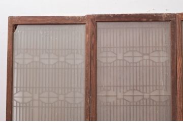 アンティーク建具　特注品!!　片面ガラス　枠欅(ケヤキ)材・腰板黒柿材　上質な和空間を演出してくれる書院戸4枚セット(ガラス戸、引き戸、窓、組子)(R-080494)