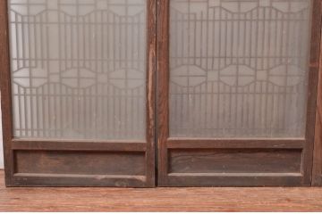 アンティーク建具　特注品!!　片面ガラス　枠欅(ケヤキ)材・腰板黒柿材　上質な和空間を演出してくれる書院戸4枚セット(ガラス戸、引き戸、窓、組子)(R-080494)