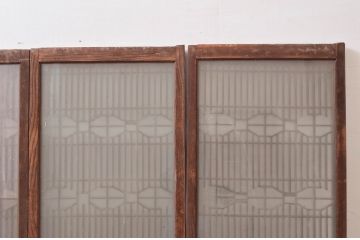 アンティーク建具　特注品!!　片面ガラス　枠欅(ケヤキ)材・腰板黒柿材　上質な和空間を演出してくれる書院戸4枚セット(ガラス戸、引き戸、窓、組子)(R-080494)