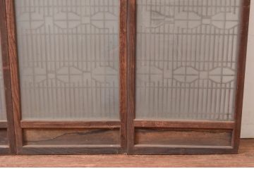 アンティーク建具　特注品!!　片面ガラス　枠欅(ケヤキ)材・腰板黒柿材　上質な和空間を演出してくれる書院戸4枚セット(ガラス戸、引き戸、窓、組子)(R-080494)