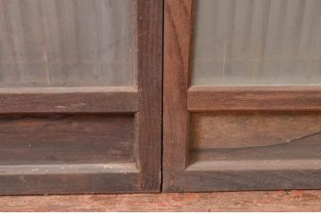 アンティーク建具　特注品!!　片面ガラス　枠欅(ケヤキ)材・腰板黒柿材　上質な和空間を演出してくれる書院戸4枚セット(ガラス戸、引き戸、窓、組子)(R-080494)