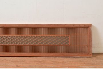 アンティーク建具　片面ガラス　繊細な格子が目を惹く組子入りの筬欄間1枚(明かり取り、明り取り、オサランマ、おさらんま、格子欄間)(R-080511)