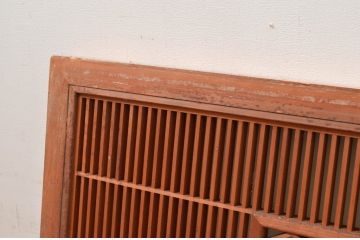 アンティーク建具　片面ガラス　繊細な格子が目を惹く組子入りの筬欄間1枚(明かり取り、明り取り、オサランマ、おさらんま、格子欄間)(R-080511)
