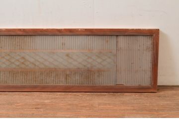 アンティーク建具　片面ガラス　繊細な格子が目を惹く組子入りの筬欄間1枚(明かり取り、明り取り、オサランマ、おさらんま、格子欄間)(R-080511)