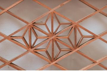 アンティーク建具　細かなデザインが魅力的な組子入り格子欄間1枚(明り取り、明かり取り、格子欄間、ランマ)(R-080512)