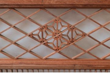 アンティーク建具　細かなデザインが魅力的な組子入り格子欄間1枚(明り取り、明かり取り、格子欄間、ランマ)(R-080512)