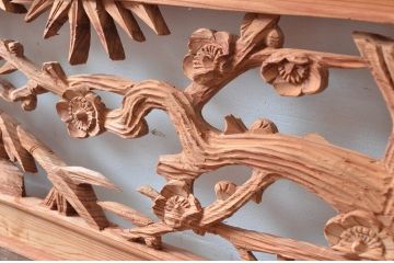 アンティーク建具　松竹梅　和の空間を演出する彫刻欄間2枚セット(明り取り、明かり取り、ランマ)(R-080513)