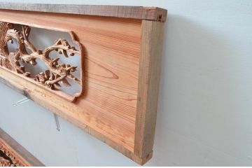 アンティーク建具　松竹梅　和の空間を演出する彫刻欄間2枚セット(明り取り、明かり取り、ランマ)(R-080513)