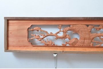 アンティーク建具　松竹梅　和の空間を演出する彫刻欄間2枚セット(明り取り、明かり取り、ランマ)(R-080513)