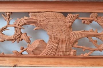 アンティーク建具　松竹梅　和の空間を演出する彫刻欄間2枚セット(明り取り、明かり取り、ランマ)(R-080513)
