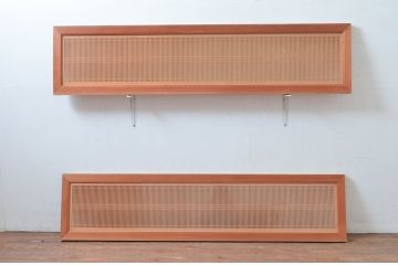 ビンテージ建具　両面ガラス　繊細な格子が目を惹く筬欄間2枚セット(格子欄間、間明かり取り、明り取り、オサランマ、おさらんま、ヴィンテージ)(R-080515)
