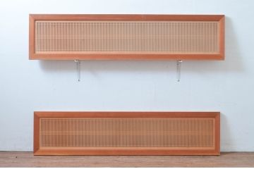 ビンテージ建具　両面ガラス　繊細な格子が目を惹く筬欄間2枚セット(格子欄間、間明かり取り、明り取り、オサランマ、おさらんま、ヴィンテージ)(R-080515)